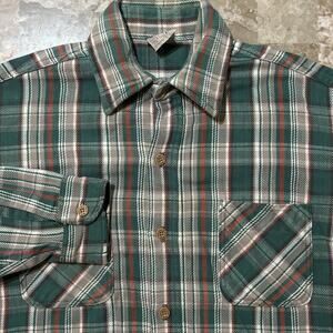 Vintage Big Mac Flannel Mens Medium Plaid Green 70s Made in USA JC Penney